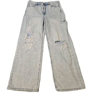 Altar'd State Women's Light Wash Distressed Boyfriend Jeans 90's Wide Leg Sz 30